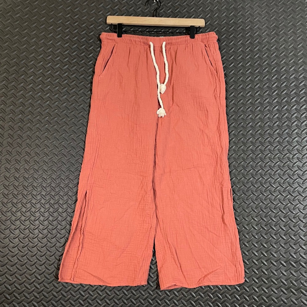 UpWest Women's Wide Leg Lounge Pants Size M Organic Cotton Rust Red Drawstring‎